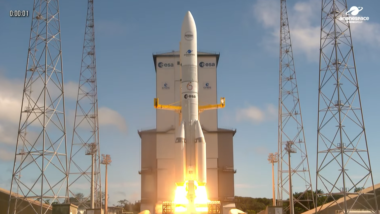 来源页展示的 Ariane 6 执行 Amazon Leo LE-03 任务发射画面